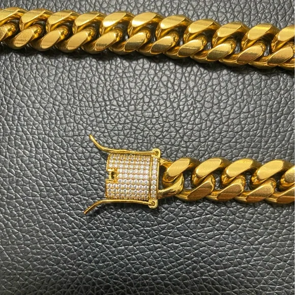 18k CUBAN LINK CHAIN AND BRACELET 18k GOLD PLATED 30" 9.5mm - Picture 12 of 16